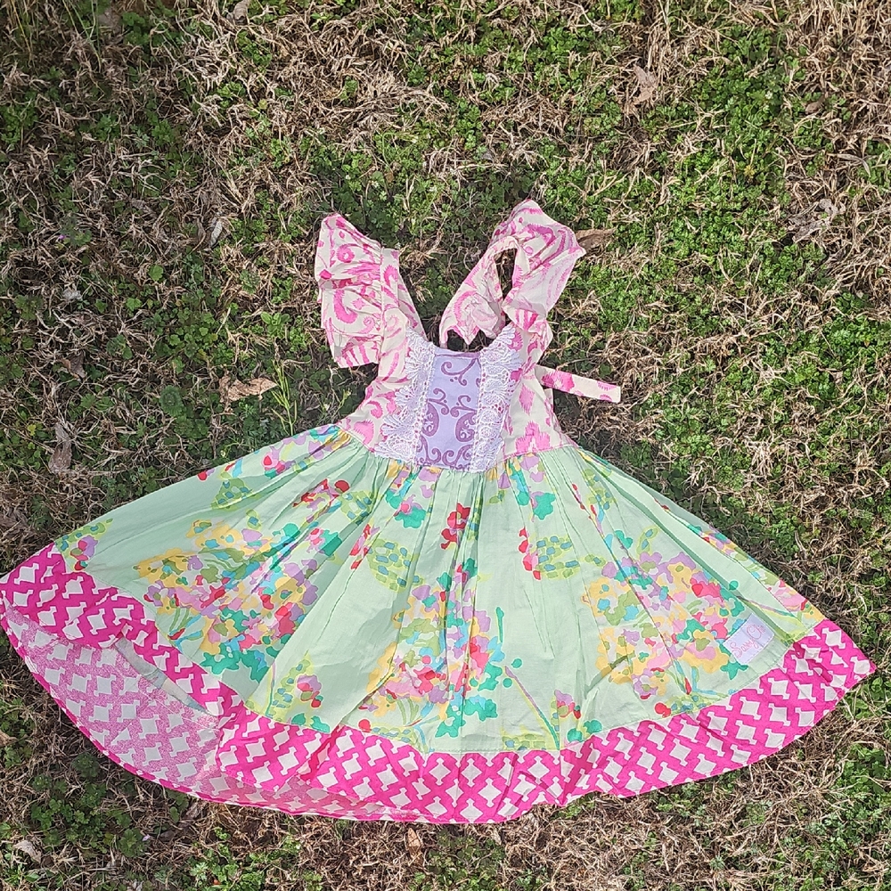 Floral Kids Dress with Pink Accents